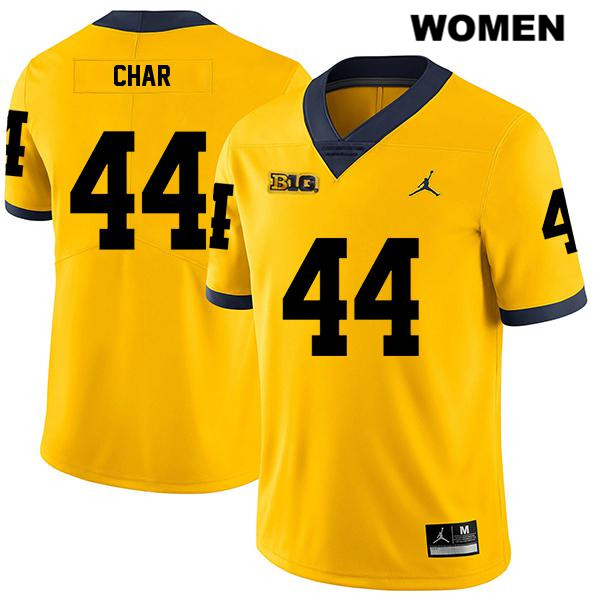 Women's NCAA Michigan Wolverines Jared Char #44 Yellow Jordan Brand Authentic Stitched Legend Football College Jersey ER25B43SG